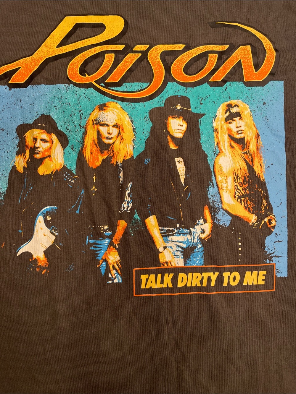 Poison 'Talk Dirty To Me' Band Graphic Tee - Black with Yellow & Blue Print